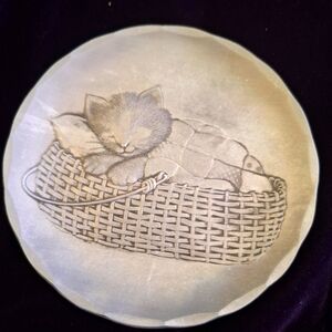 Wendell August Forge Hammered Aluminum Coaster/Trinket Tray Kitten in basket